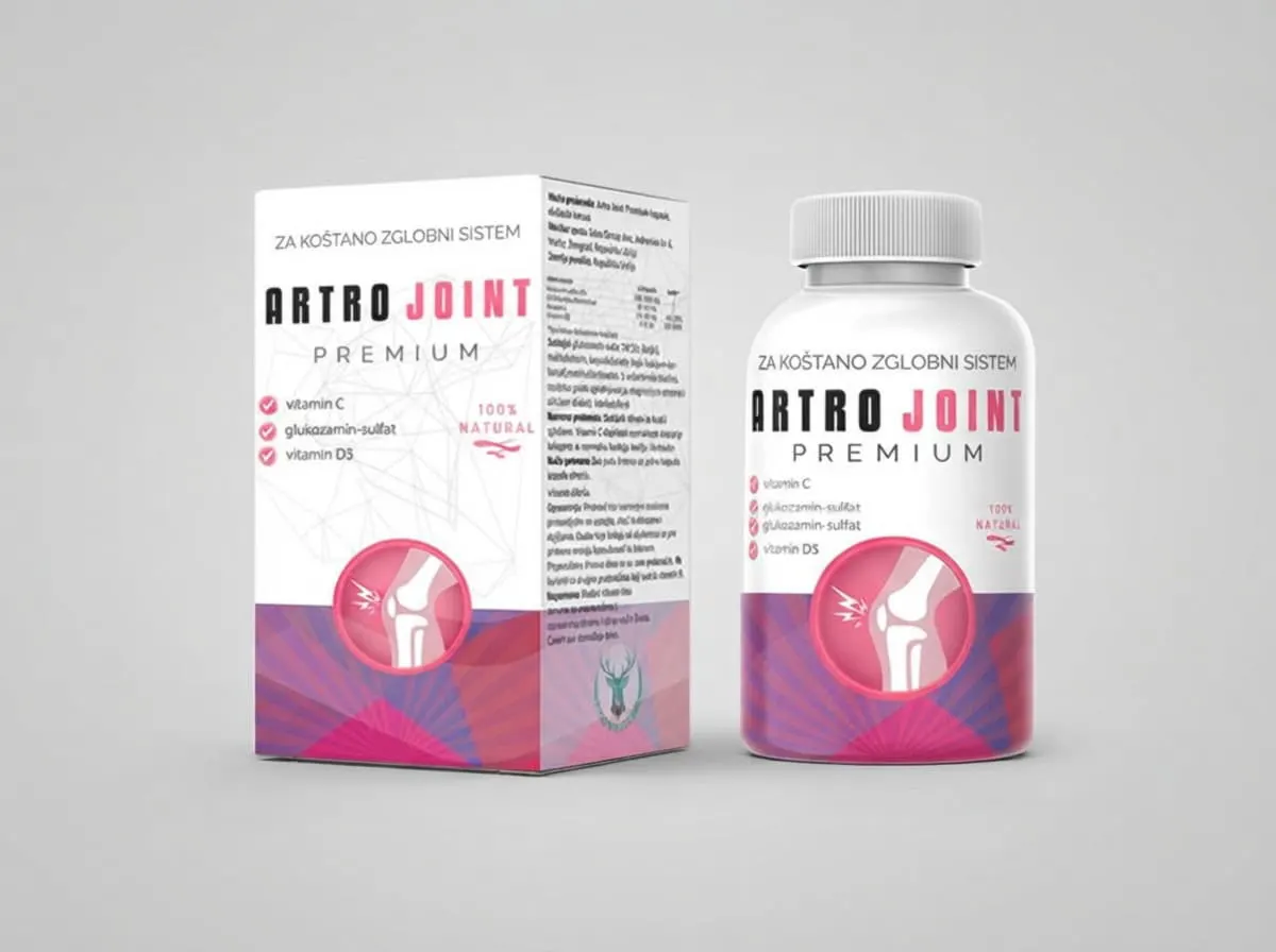 Artro Joint Premium: kutija i bočica na svetlosivoj pozadini uz cenu od 1.900 RSD po bočici