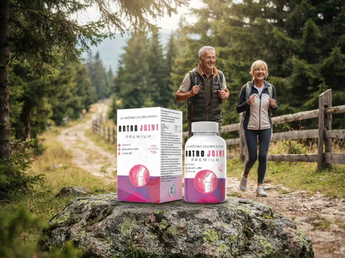 Artro Joint Premium: par na planinarskoj stazi, na steni kutija i bočica