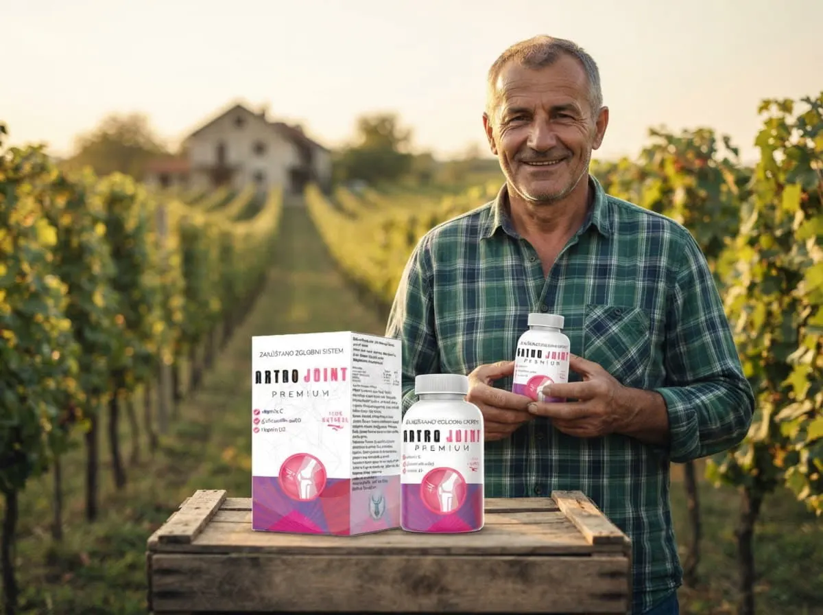 Artro Joint Premium: vinogradar u vinogradu sa bočicom u ruci