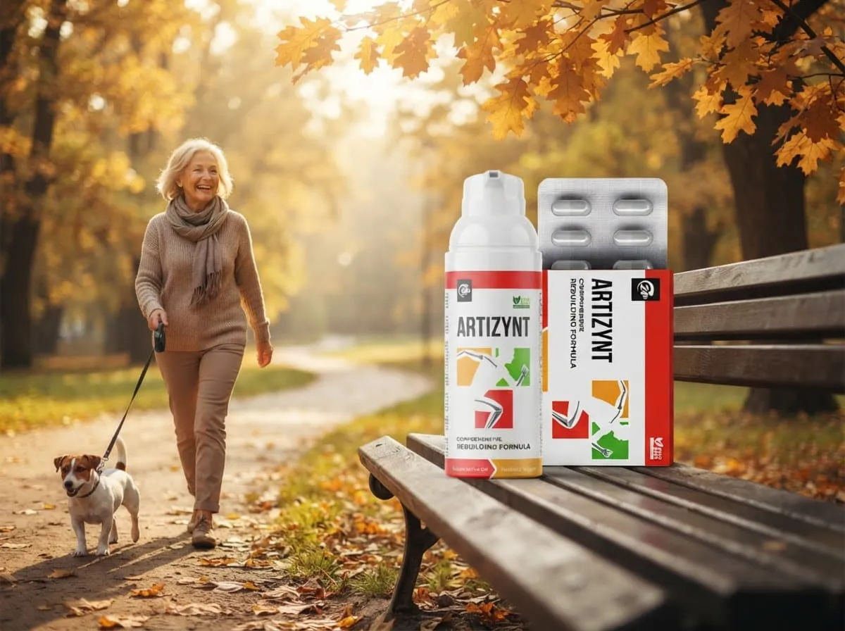 ArtiZynt: starija žena šeta psa kroz jesenji park, pored klupe su gel i kapsule
