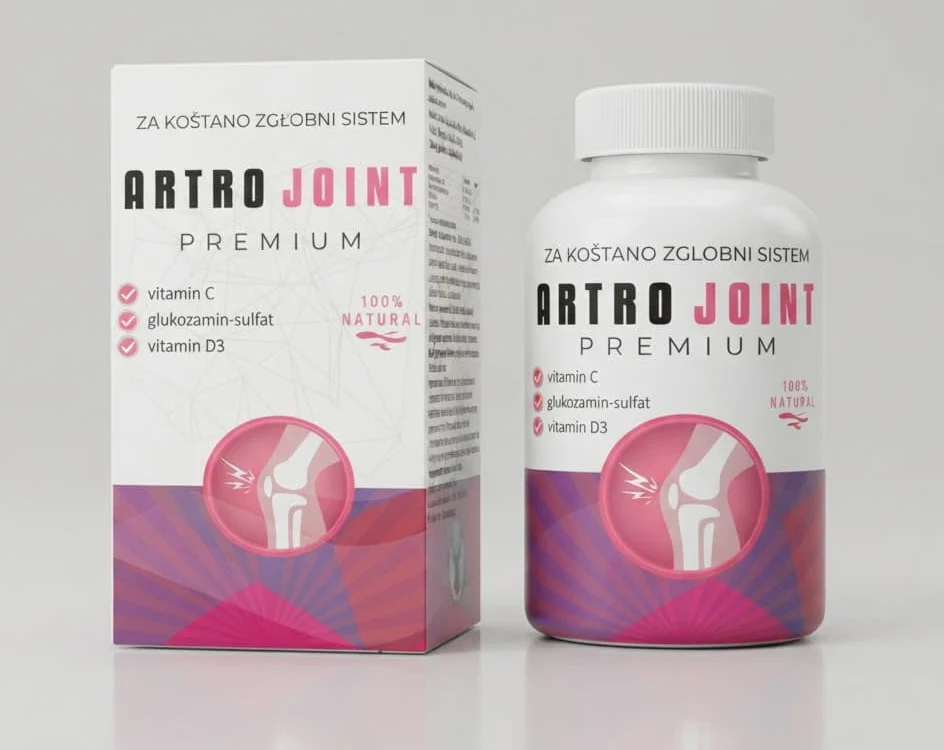 Artro Joint Premium: kutija i bela bočica sa ružičasto-ljubičastom etiketom